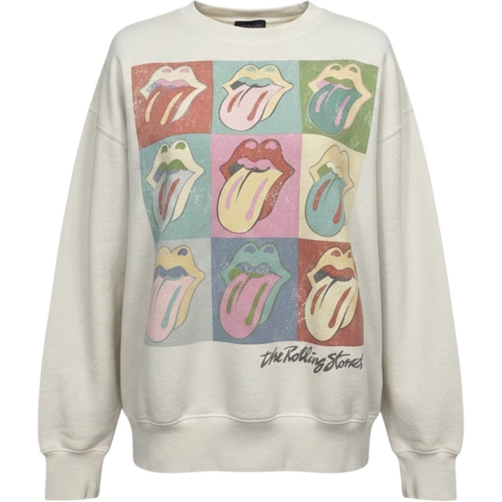 The Rolling Stones Pop Art Tongue Graphic Sweatshirt Off White XS Oversized